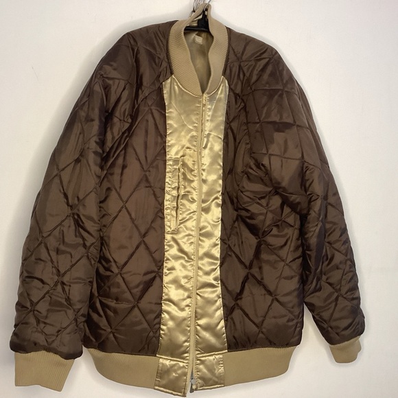 Ecko Unlimited Vtg.? Gold And Brown Quilted Full Zip Bomber / Varsity Jacket 2XL - Picture 5 of 11
